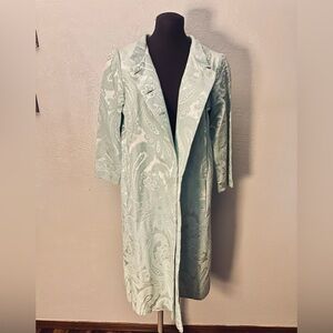 Elegant Vintage Handmade 1969s Aqua Blue Paisley Coat S-M